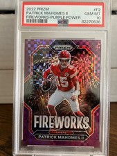2022 Panini Prizm - Fireworks Purple Power #F-2 Patrick Mahomes II /49 PSA 10