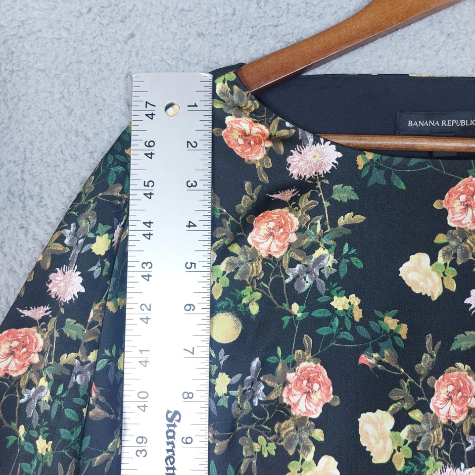 Vestido Banana Republic Feminino 8 Preto Floral Shift Manga 3\4 Camponesa Pradaria Boho - Imagem 2 de 4