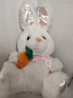 Vintage 1991 Fairview Pastel White & Pink Satin Easter Rabbit Plush Carrot 10 