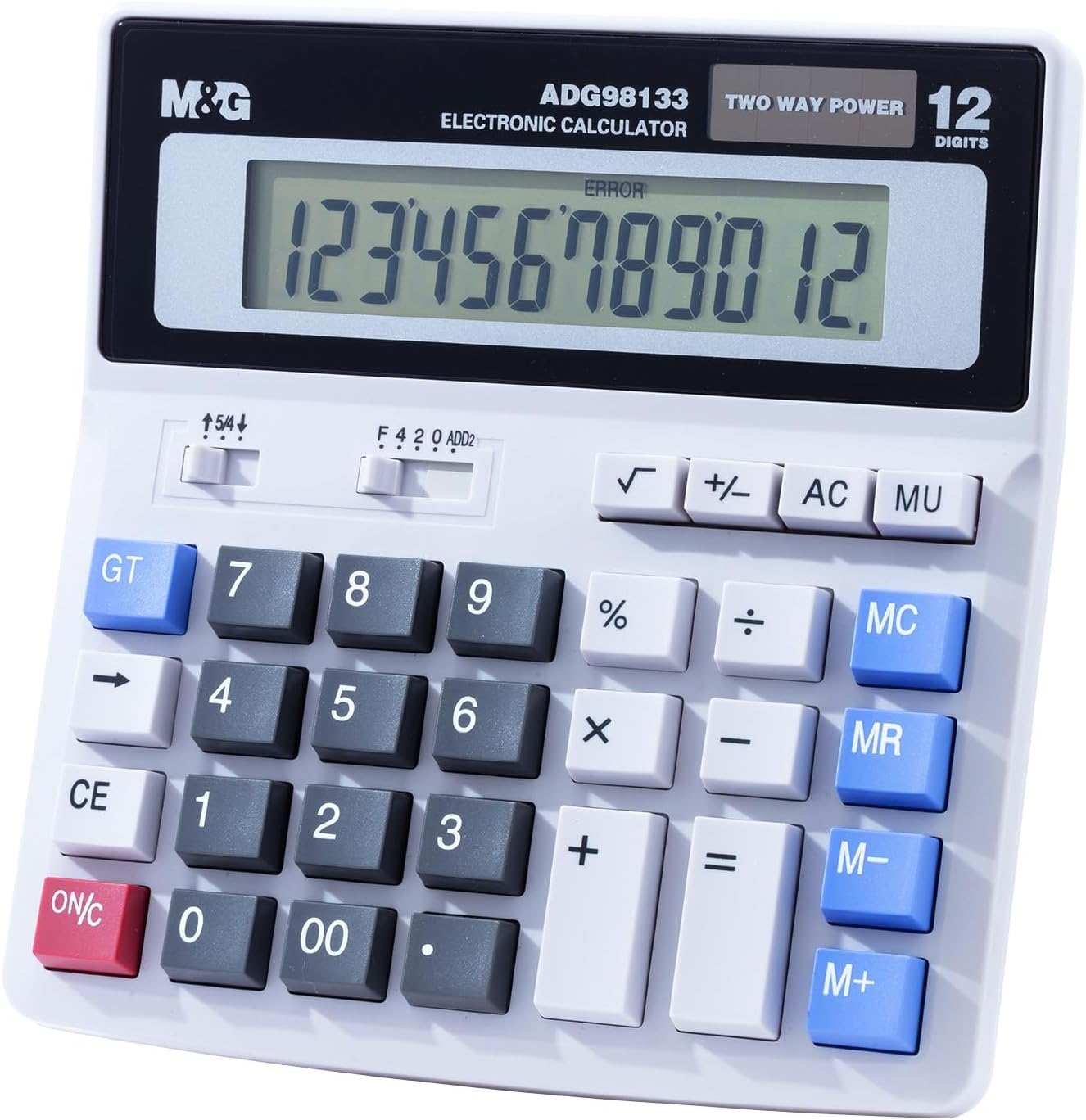 Desk Calculator 12 Digit Extra Large LCD Display, Dual Solar Power and Battery,-image