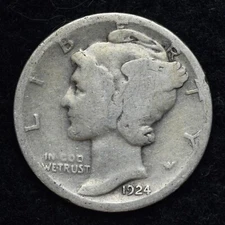1924-D Mercury Silver Dime GOOD / VG FREE SHIPPING 