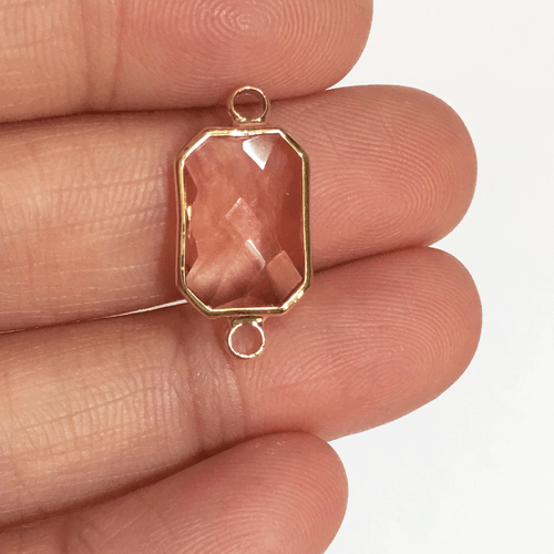 4 Ottagonali sfaccettati in vetro con impostazione in ottone 22x10 mm, rosa chiaro - Foto 2 di 2