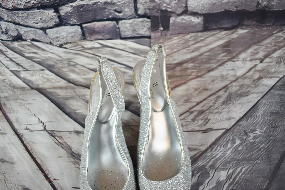 Worthington Size 1/2 Peep Toe Silver Glitter Heels Silver