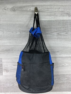 Sport Backpack/Shoulder Cinch Net Bag Zip Pocket Water Bottle Pockets Blue Black