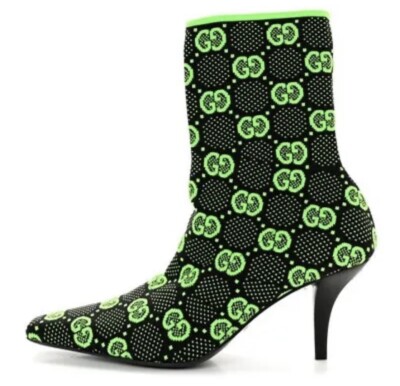 NEW IN BOX $1,250 100% AUTH GUCCI GG Knit Ankle Booties Neon Green Sz G 36.5