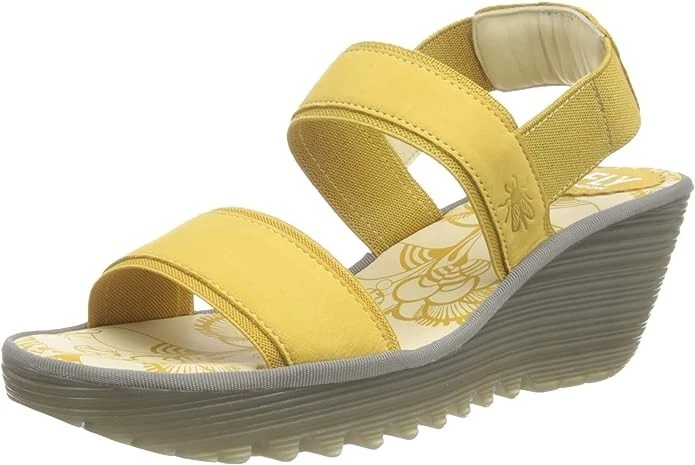 FLY LONDON YACO416FLY YELLOW LEATHER WEDGE SANDALS UK 7 EU 40 US 9