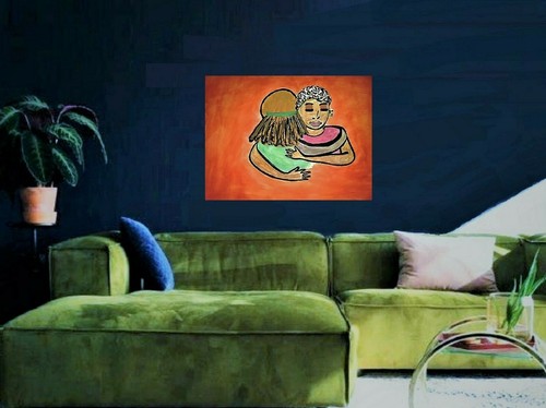 PAINTING, 'KINDRED LOVE',WATER COLOR & ACRYLIC, PAPER BOARD,SIGNED-FREE SHIP! - Picture 2 of 3