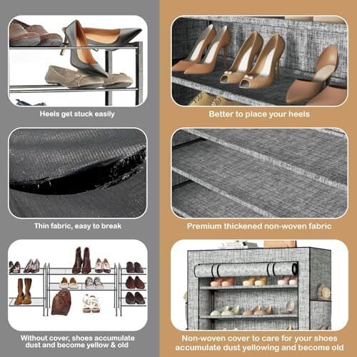 Covered Shoe Rack Tall Metal Shoes Rack Organizer for Entryway Garage ...