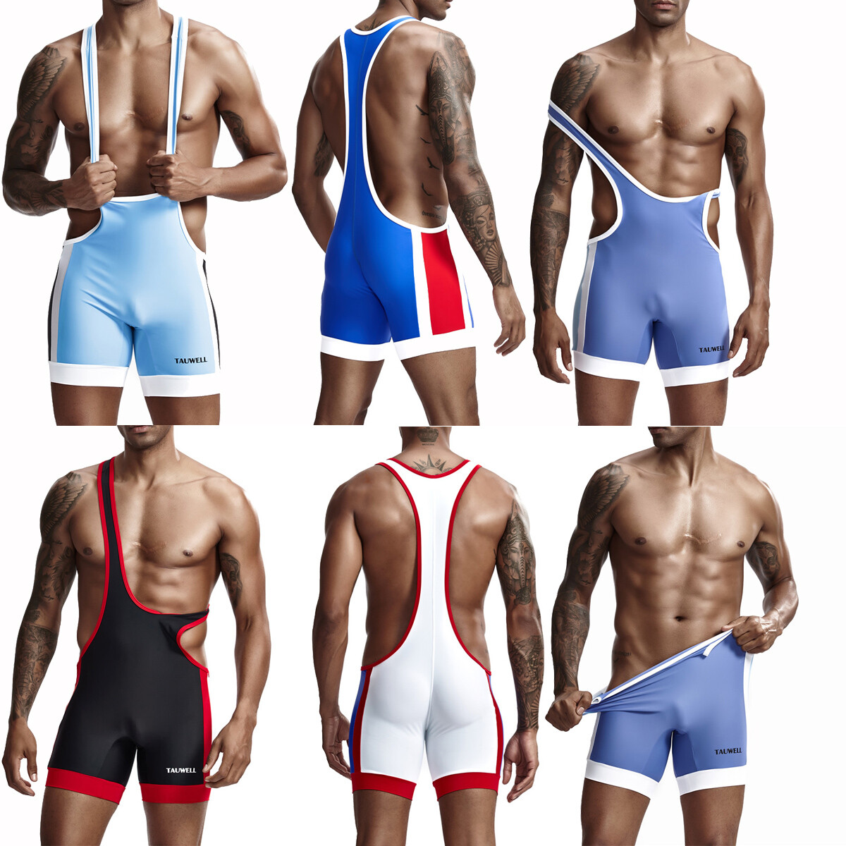 Mens Jumpsuit Fitness One-Piece Vest Leotard Bodysuit Wrestling Singlet Swimwear-image