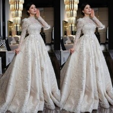 Eleagnt Muslim Wedding Dresses Sequins High Neck Long Sleeves Bridal Gowns
