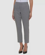 Tommy Hilfiger Women's Gray Houndstooth Sloane Slim-Leg Ankle Pants Size 16