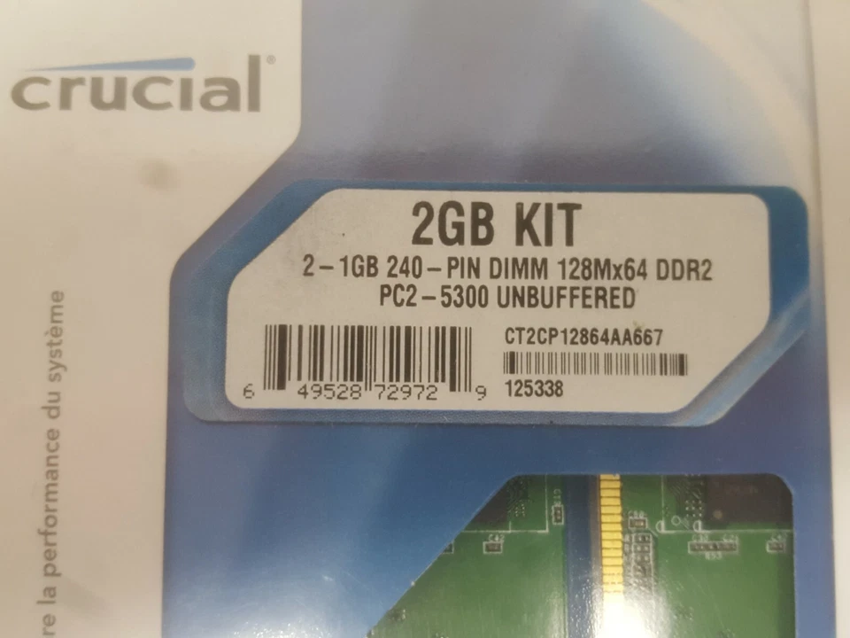 Crucial CT2CP12864AA667 2GB (1GB x 2) DDR2-667MHz Kit NEW IN BOX! SEALED! FS! - Image 2 of 4
