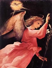 Beautiful Oil painting Lorenzo Lotto - Flying angel holding branch no framed art