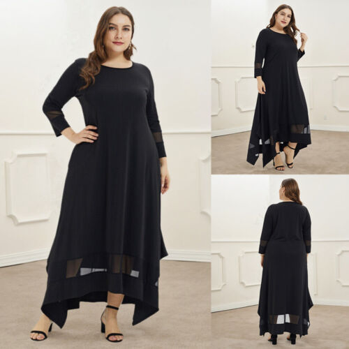 Plus Size Women Long Sleeve Party Maxi Dress Ladies A-Line Evening Gown Dresses