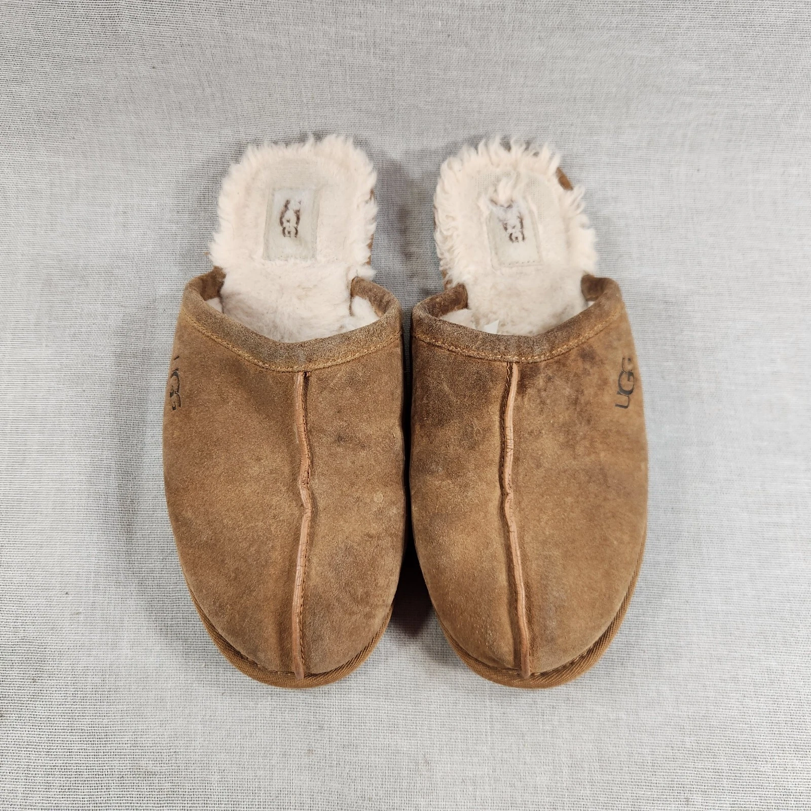 UGG Scuff ciabatte da donna slip on taglia 9 sherling marrone pelle scamosciata S N 1115139