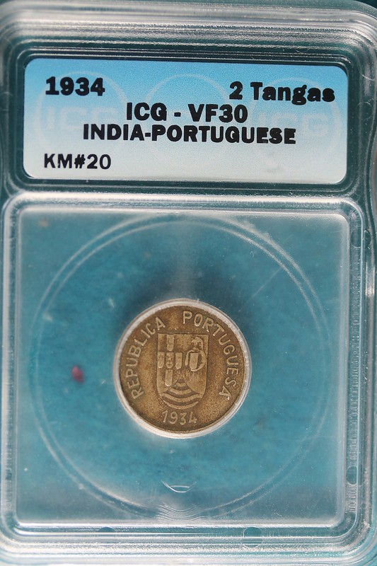 1934 ICG VF30 India-Portuguese 2 Tangas KM#20!! #B5035