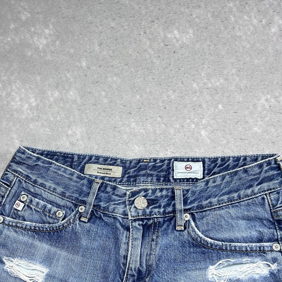 Bermuda jeans AG Adriano Goldschmied feminina tamanho 25 azul The Bonnie relaxada bainha crua - Imagem 2 de 4