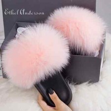Real Fox Raccoon Fur Slippers Slides Sweet Fuzzy Color New Fluffy Shoes Plush