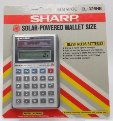 NEW Vintage Sharp Elsi Mate EL -326HB Solar Powered Wallet Size Calculator Japan