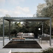 Domi Outdoor 10X13FT  Gray  Louvered Pergola w/Adjustable Roof, Aluminum Frame