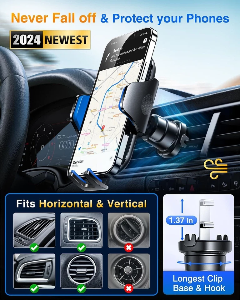 Soporte para teléfono de automóvil VANMASS montaje de ventilación 2024 actualizado [patente gancho de acero] universal Foto 4 de 4