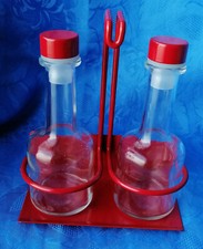 SET OLIO ACETO LISA GIANNINI MENAGE TAVOLA OLIERA INOX18/10 SALVAGOCCIA ROSSO 