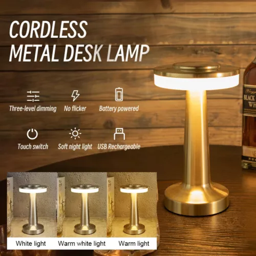 Dimmbar Akku Tischleuchte Touch Tischlampe LED Lampe USB Innen & Außen Kabellos - Bild 2 von 15