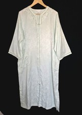 Vintage Miss Elaine Mint Green Size L Jacquard Housecoat Robe Embroidered Zip