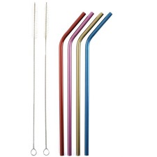 Norpro Stainless Steel Metallic Drinking Straws with Cleaning Brushes, Assorted