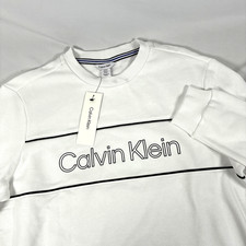New Mens CK Calvin Klein Soft Touch Fleece Size Small White Crewneck Sweatshirt