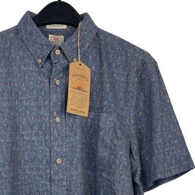 NEW Faherty The Breeze Shirt LINEN Blend Mens L Button Down Short Sleeve Palm