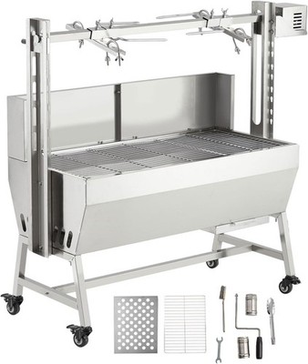 37in Stainless Steel Electric Rotisserie Grill - 132LB Capacity for Whole Pig &