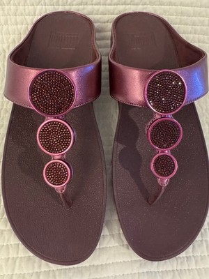 FITFLOP HALO BEAD CIRCLE METALLIC TOE POST METALLIC MAUVE WINE SIZE 9