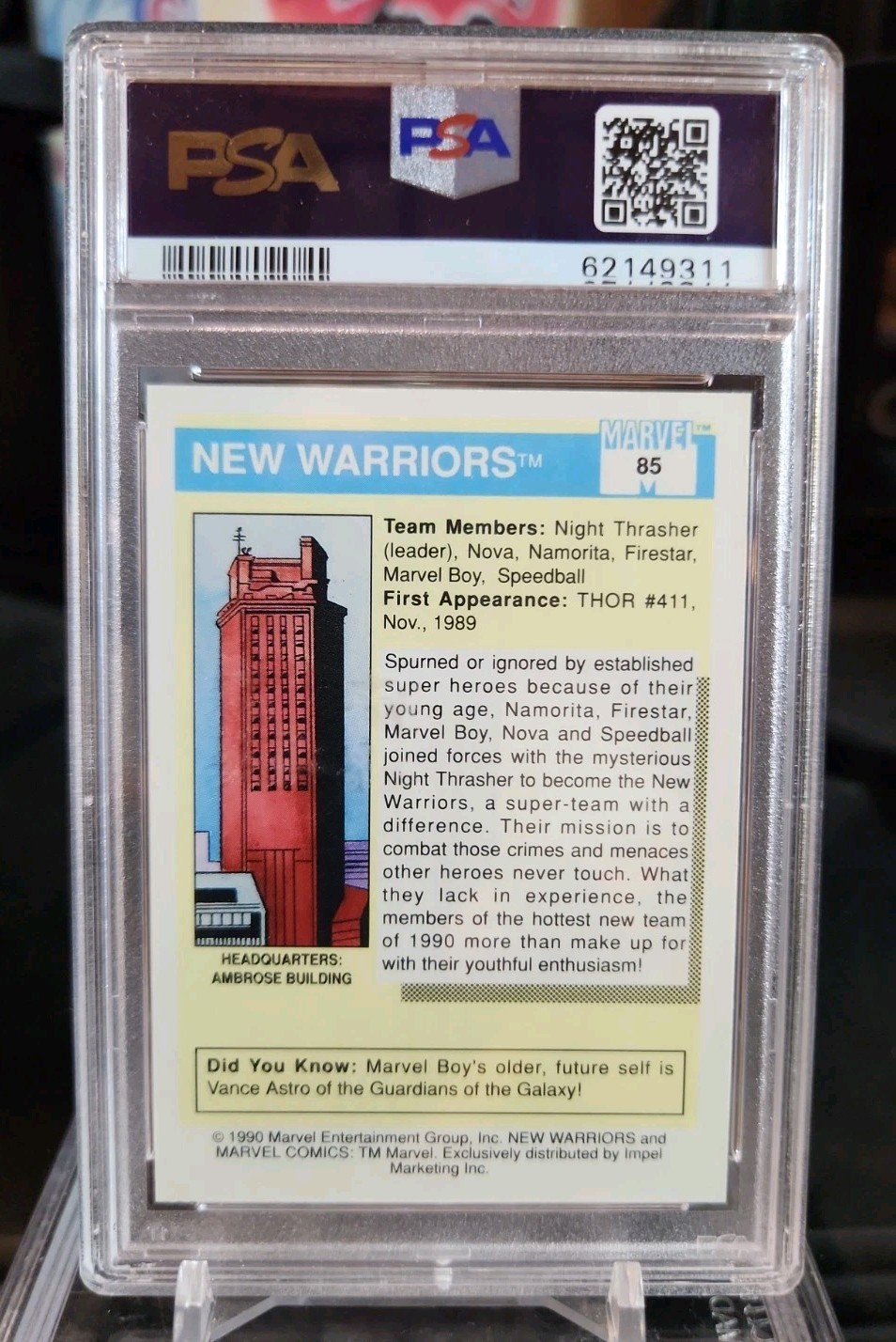 1990 Marvel Universe New Warriors #85 Rookies PSA 9 MINT view 2