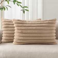 Pallene Faux Fur Plush Lumbar Throw Pillow Covers 12x20 Set of 2 Luxury Soft Str