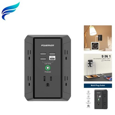 Multi Outlet Extender Surge Protector with 5 AC Outlets & 4 USB Ports - Black