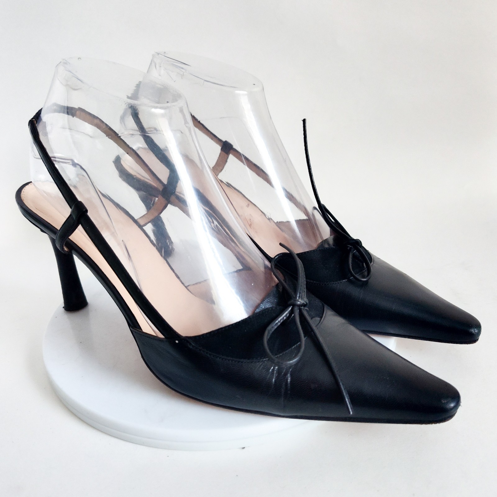 SAOLA Y2K anni 90 Anne Klein suola in pelle nera punta slingback tacco 3" 8 5 Italia