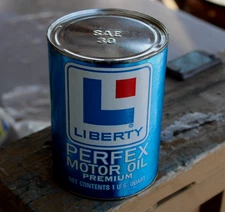 FULL FROM CASE ~ NEAR MINT 1960s era LIBERTY MOTOR OIL Old Mt Vernon IL 1 qt Can