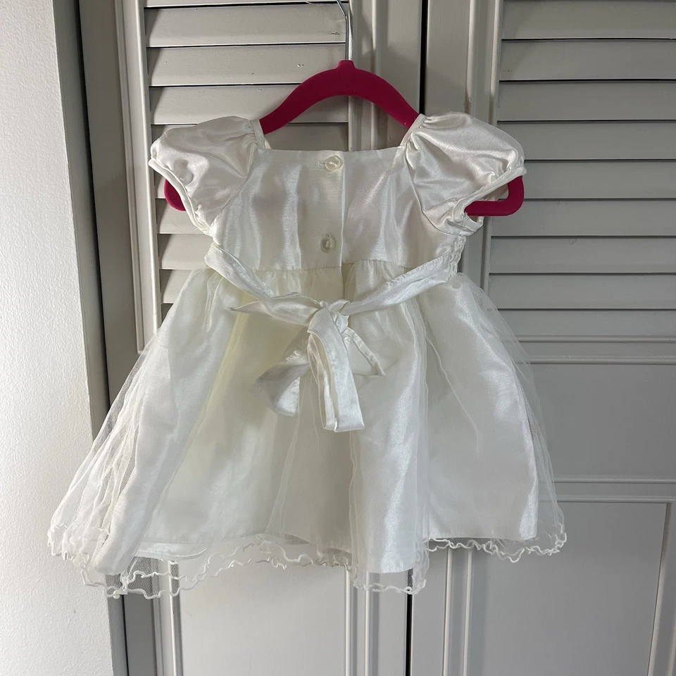 Bonnie Baby White Satin Tulle Dress 6M Infant Girls Christening Baptism Formal - Image 4 of 4