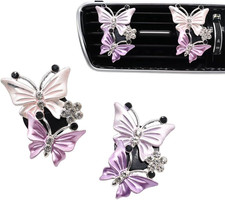 2Pcs Butterfly Air Vent Clips Car Air Freshener Dubles Purple Pink Bling Butterf