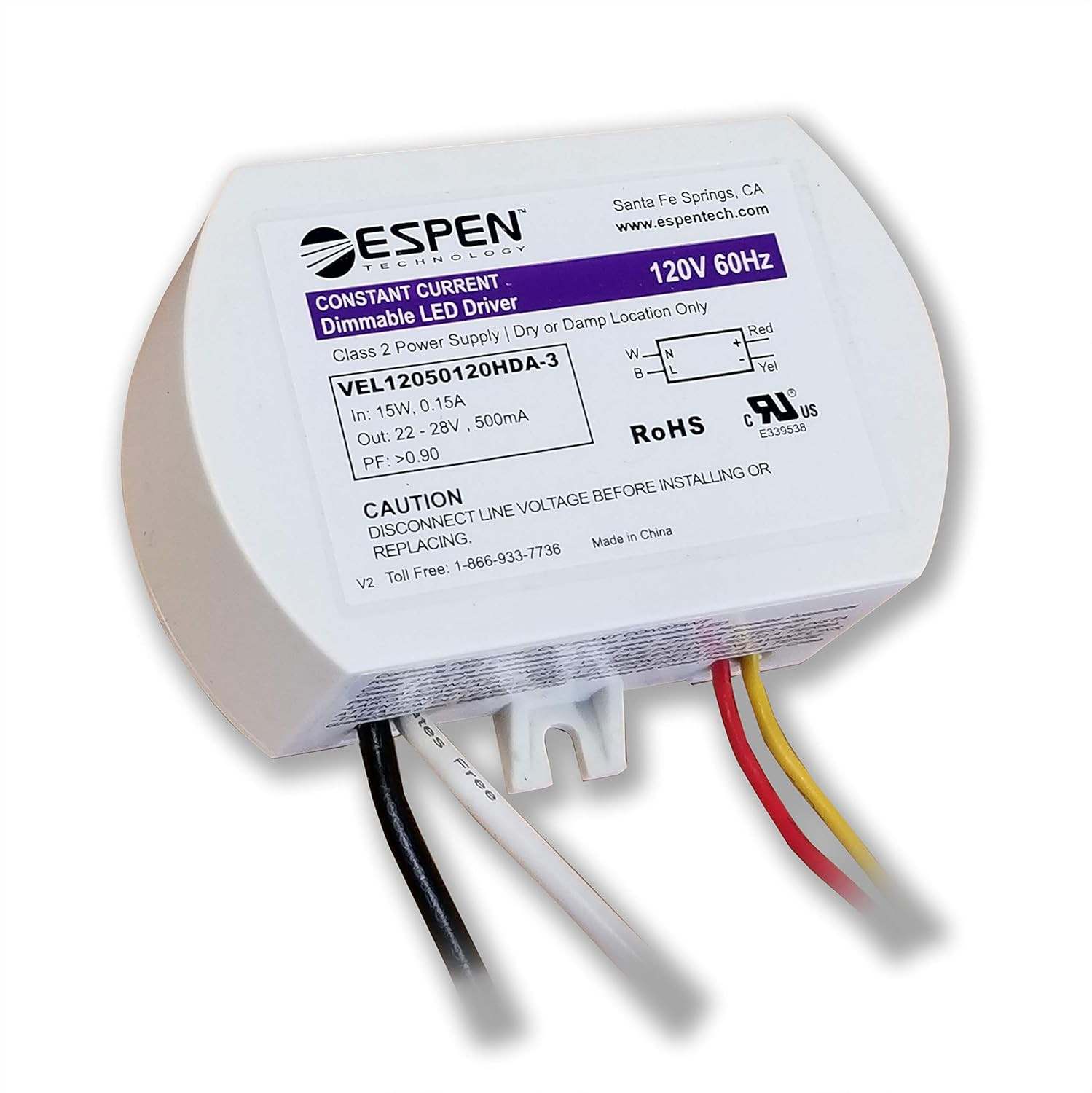 Espen VEL12050120HDA-3 LED Driver 12W 500mA TRIAC Dimming Constant Current