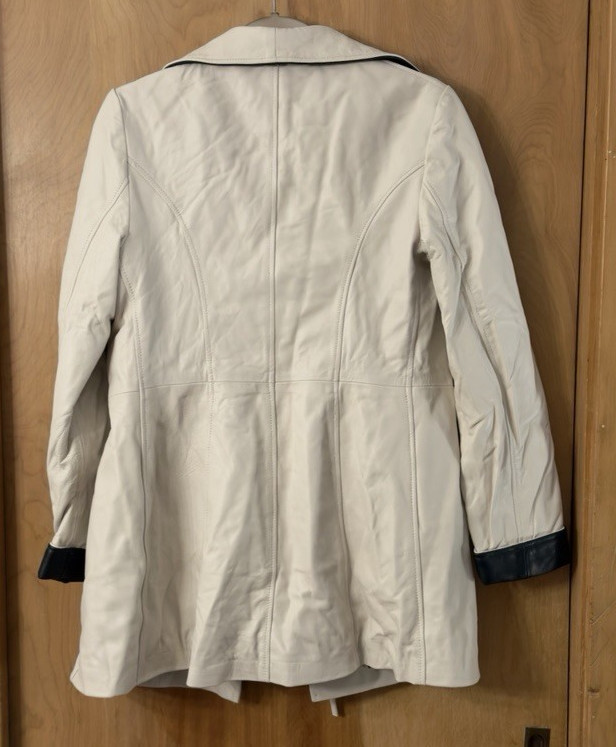 Vera Pelle Women's Off-White Tie Close Italian Leather Jacket Coat IT Sz44 NWT thumbnail 2