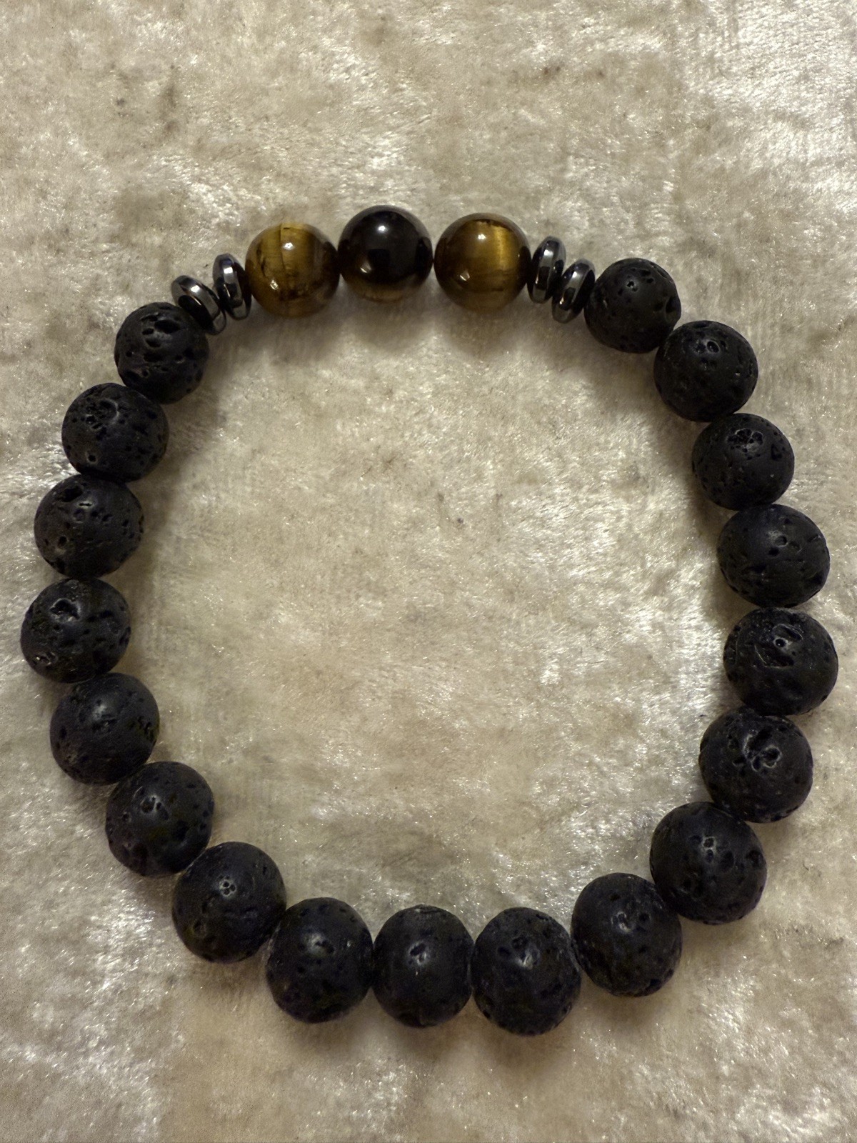 Natural Lava Stone & Tigers Eye Beaded Stretch Bracelet, Unisex