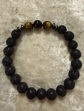 Natural Lava Stone & Tigers Eye Beaded Stretch Bracelet, Unisex