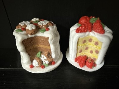 Faux Food Display Small Clay Glitter Chocolate & Vanilla Cakes Set-2 Decor