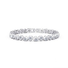925 Sterling Silver Heart Moissanite Handmade Bezel Set Tennis Promise Bracelet