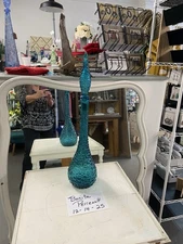 Empoli Vintage Teal Hobnail Genie Bottle W/ Glass Stopper