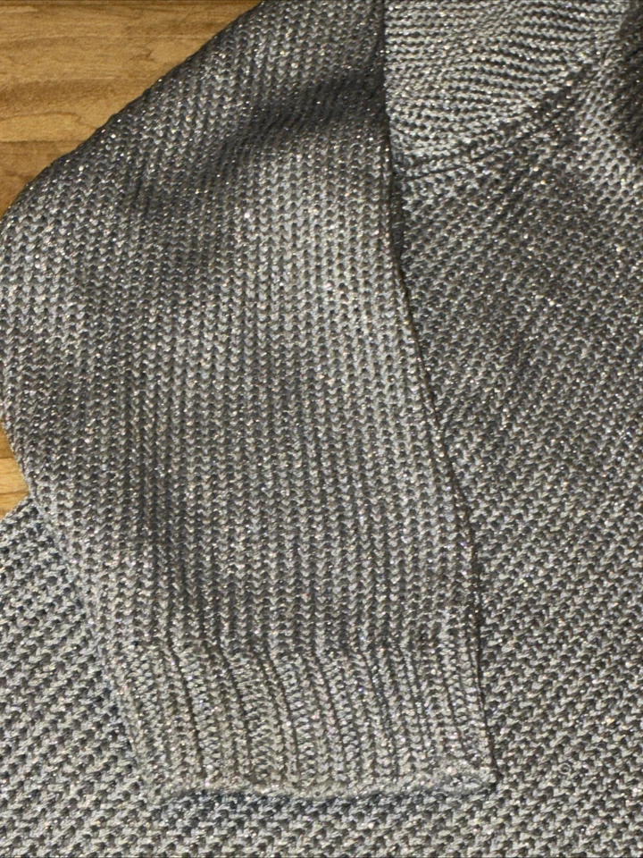 Lauren Ralph Lauren Sweater Silver Metallic Cable Knit Petite Med 3/4 Sleeve - Image 4 of 4