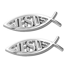 2 PCS Jesus Fish Decal Sticker, Christian Car Badge Sticker, 3D Chrome Silver