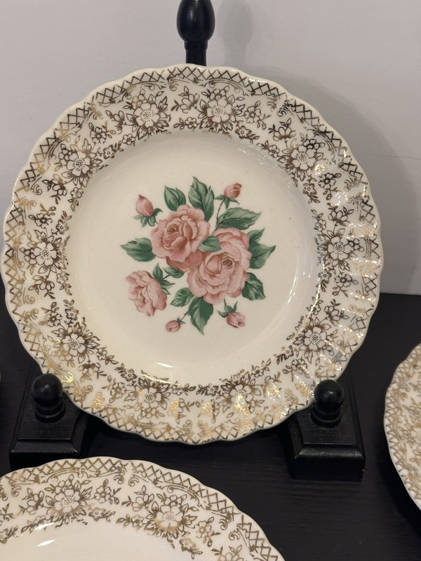 Vtg 1920-40's Sebring Pottery Co. " China Bouquet" 22k Gold-9 bread Plates 